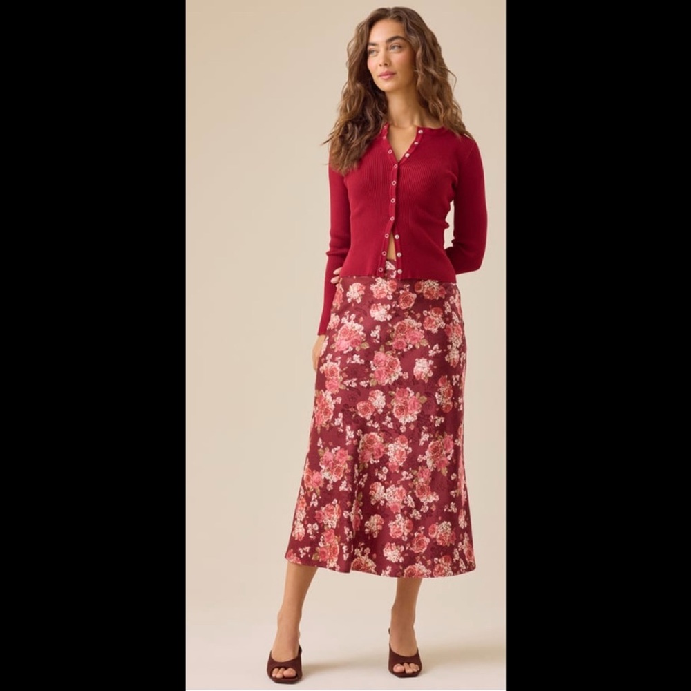 Altar'd State Cassidy Burgundy Floral A-Line Skirt